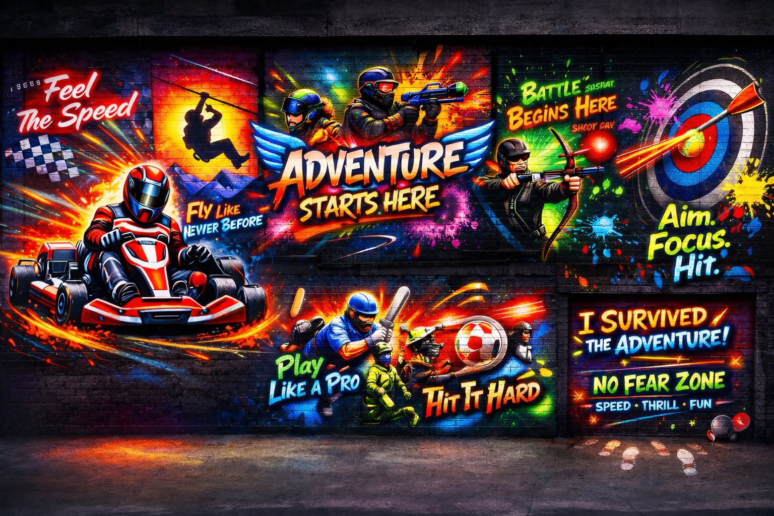 The Xtreme Arena activity mural, painted across the venue wall